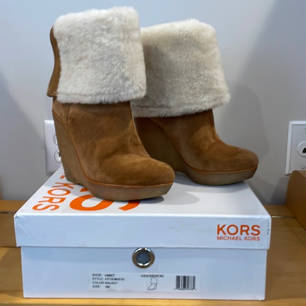Kors Michael Kors Emmet Wedge Boot  size 8 walnut color